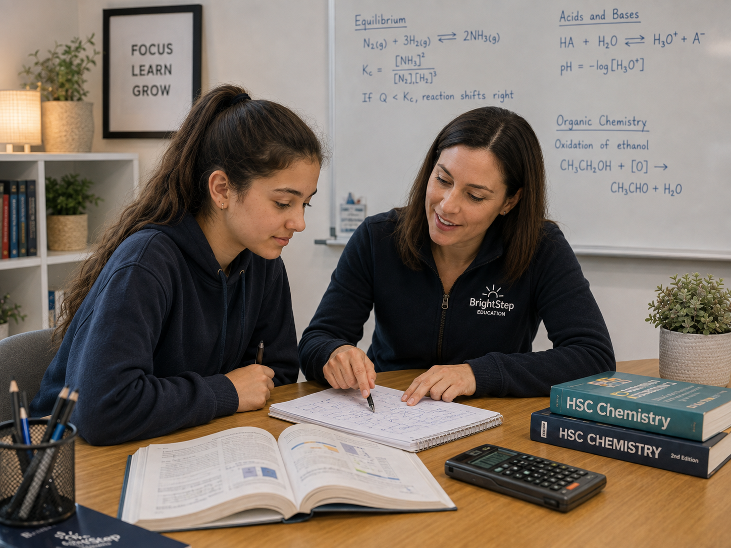 BrightStep tutor explaining HSC Chemistry clearly to a student