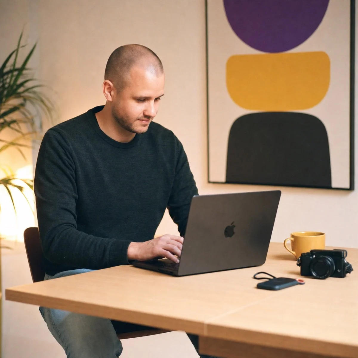 Ed werkend achter zijn laptop