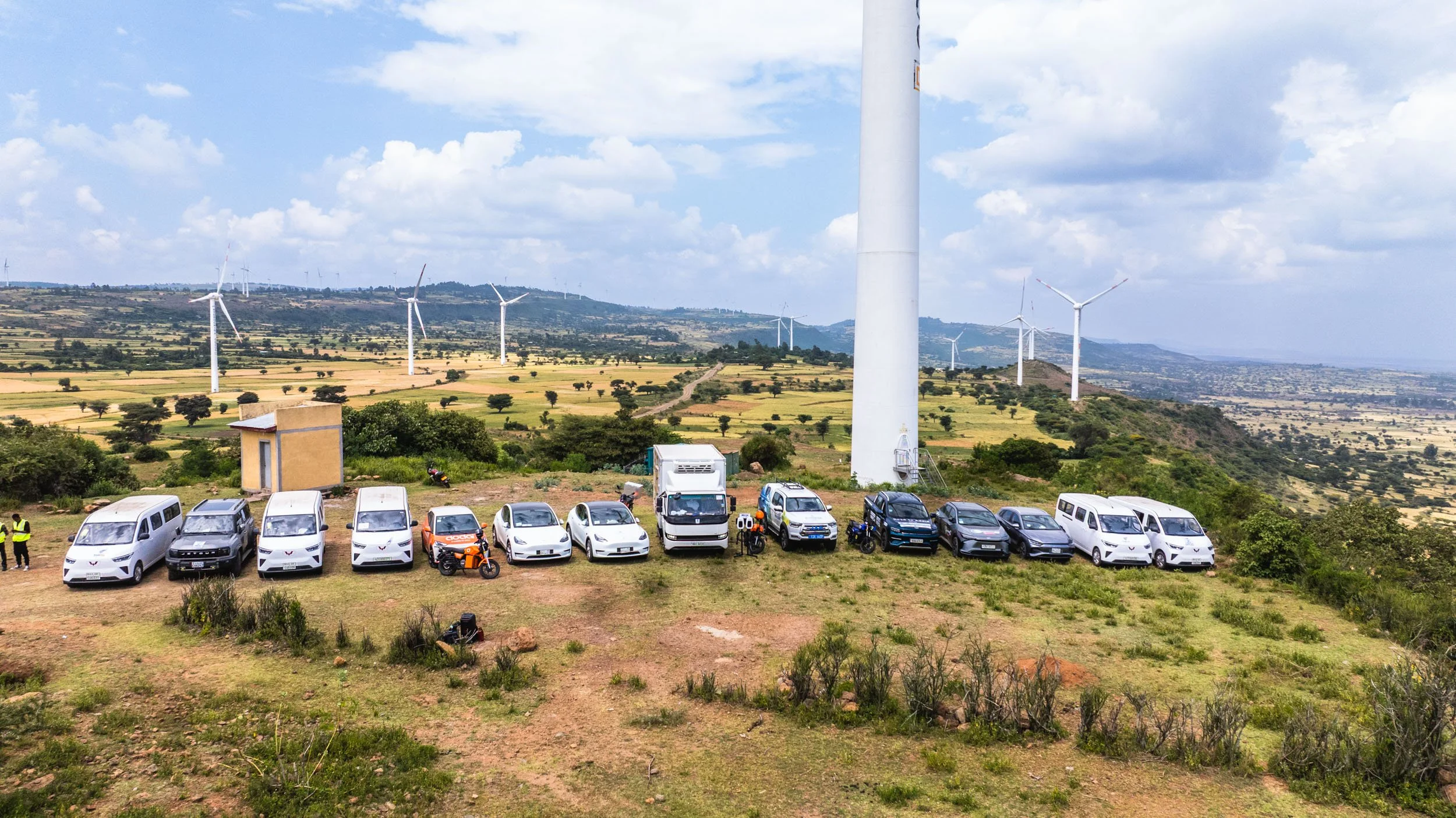 Electric vehicles at the Adama wind farm in Ethiopia