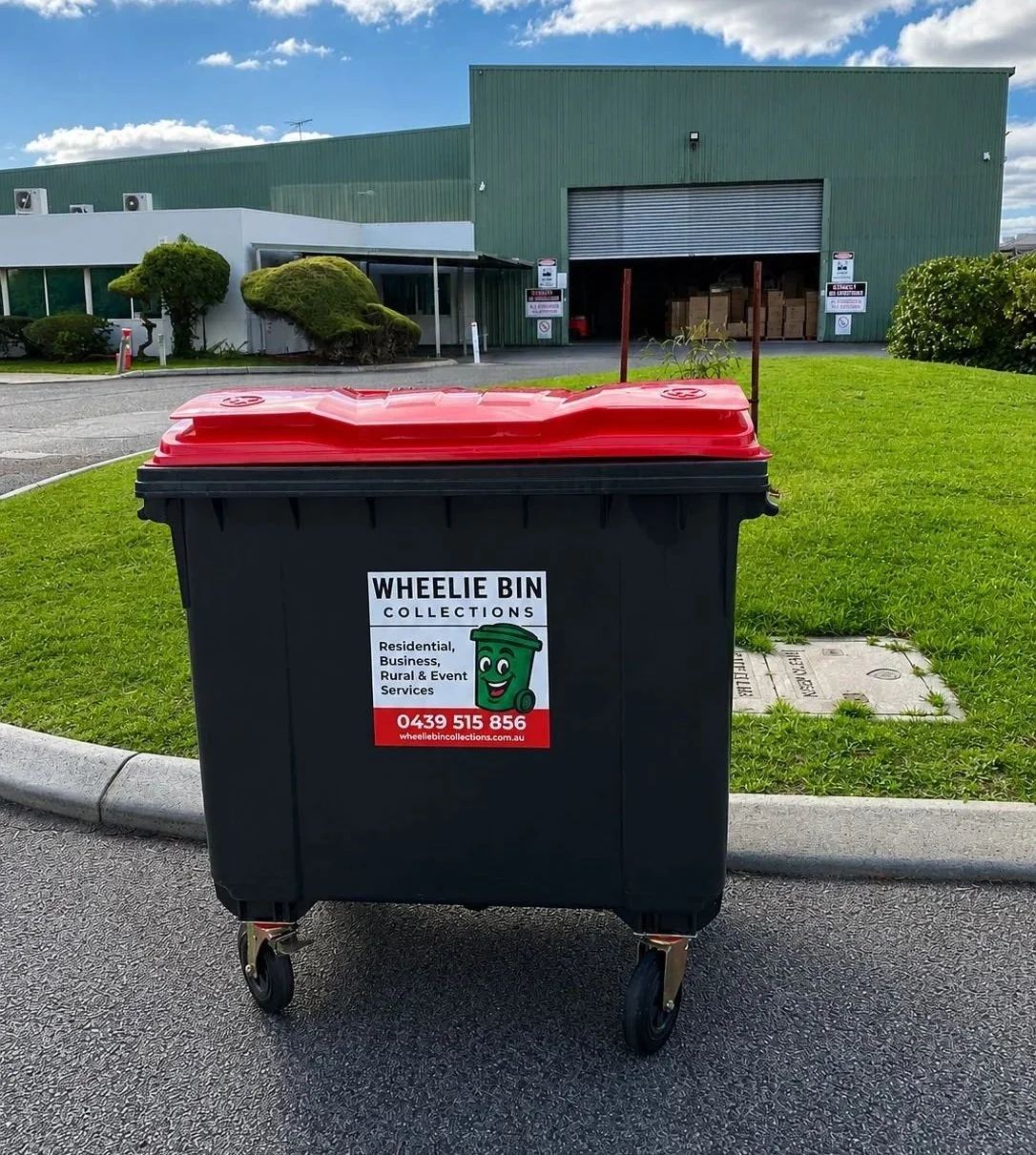 Commercial wheelie bins outside a Perth business