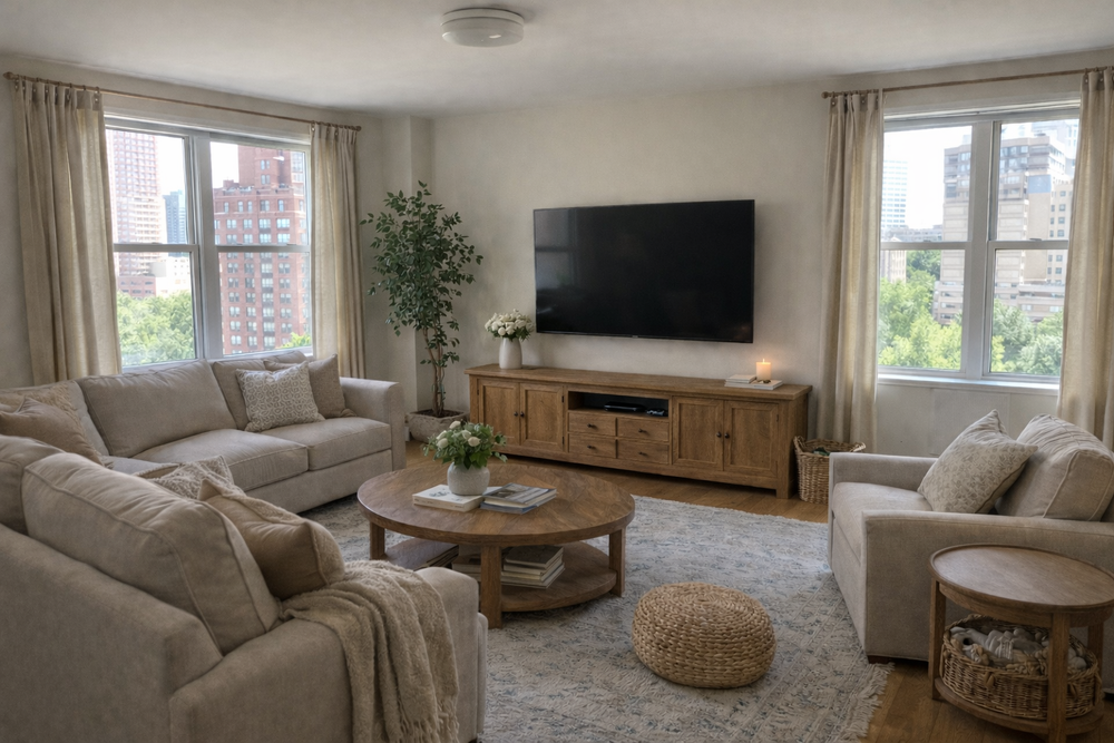 TV mounted with all cables concealed inside the wall, nothing visible below the screen