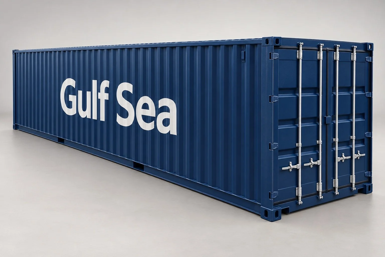 Gulf Sea yazılı 40′ GP konteynerin metal dış görünümünü gösteren temsili görsel.