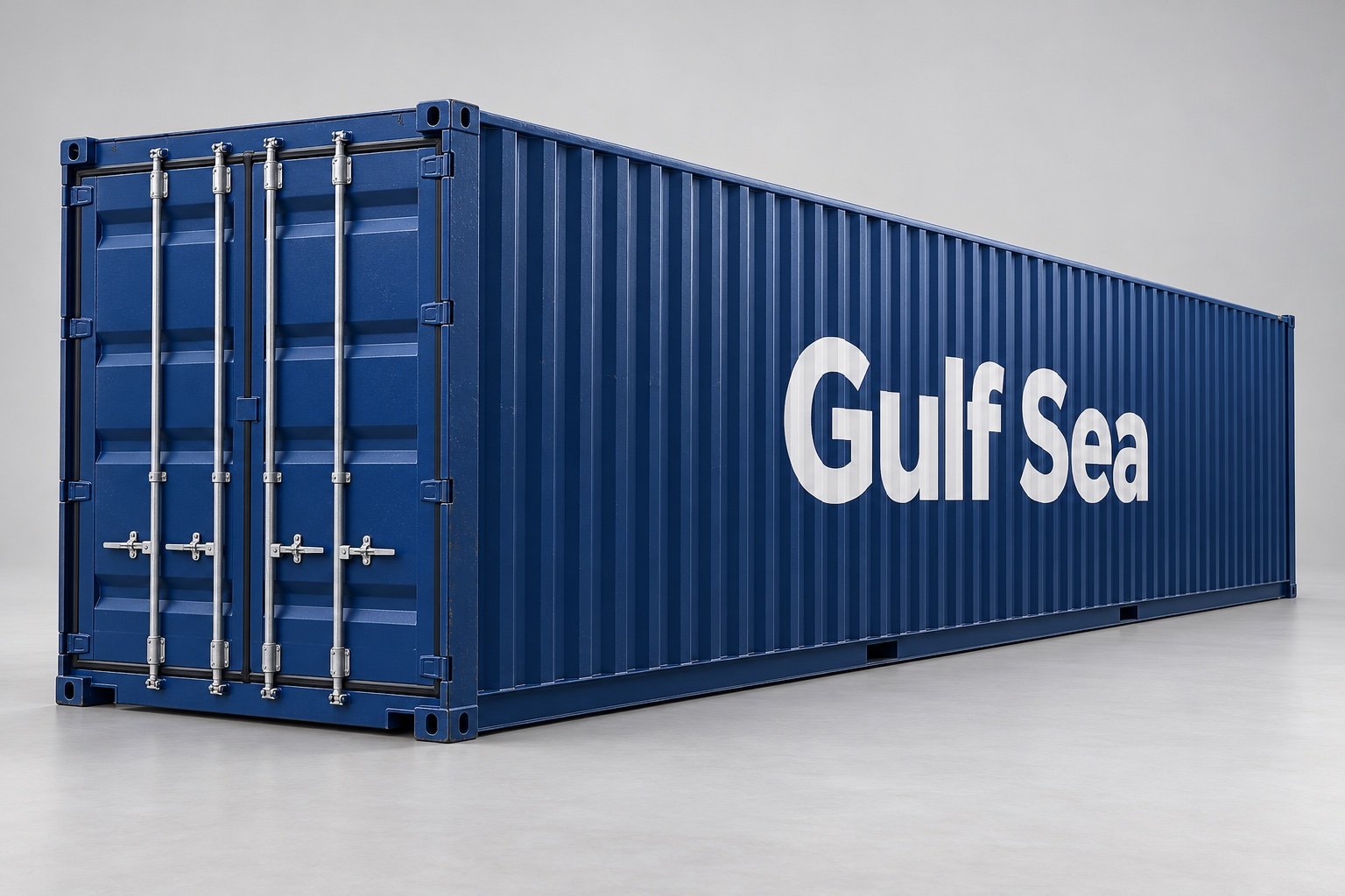 Gulf Sea yazılı 40′ HC konteynerin metal dış görünümünü gösteren temsili görsel.