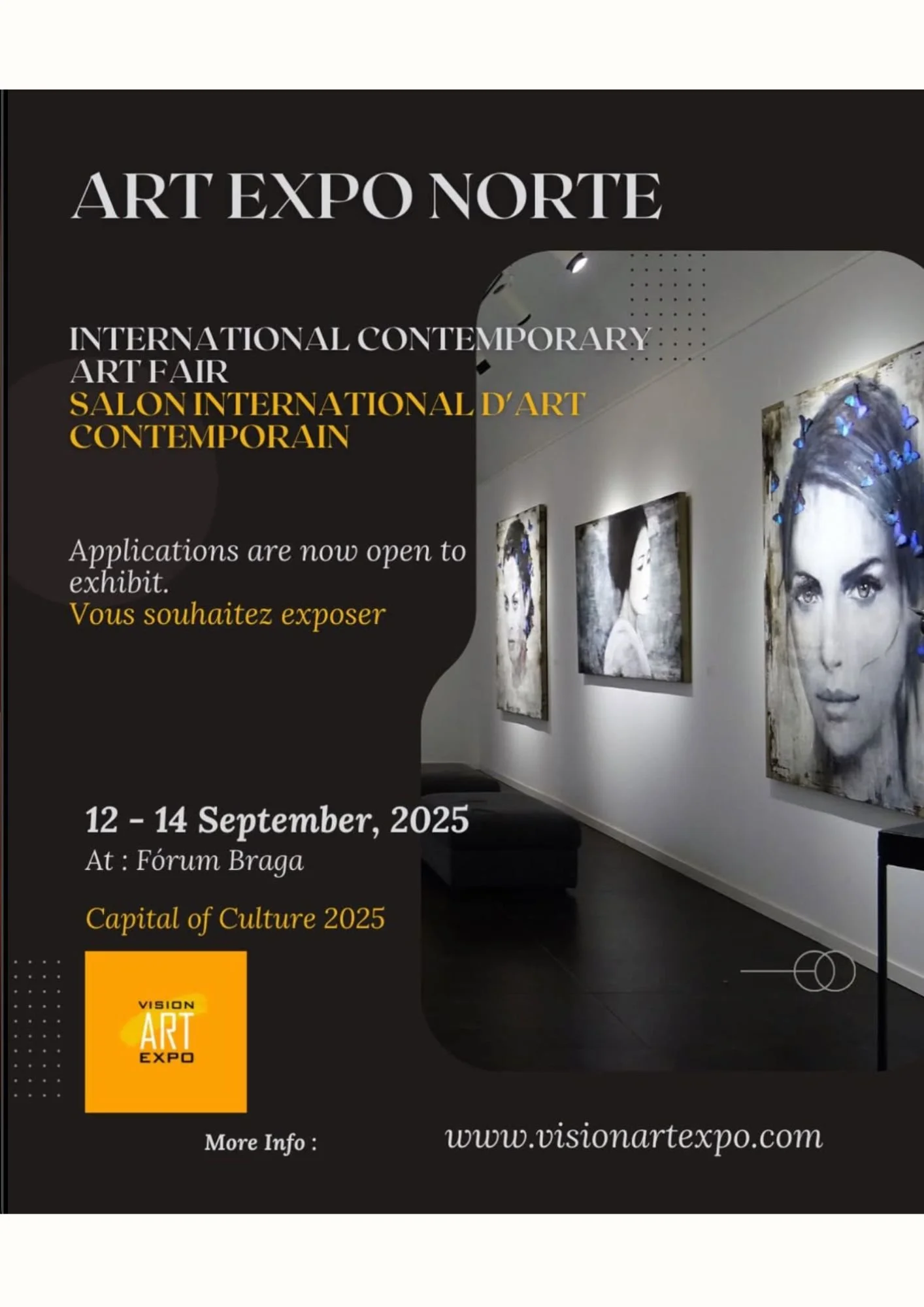 Art Expo Norte event poster — International Contemporary Art Fair, Fórum Braga, 12–14 September 2025