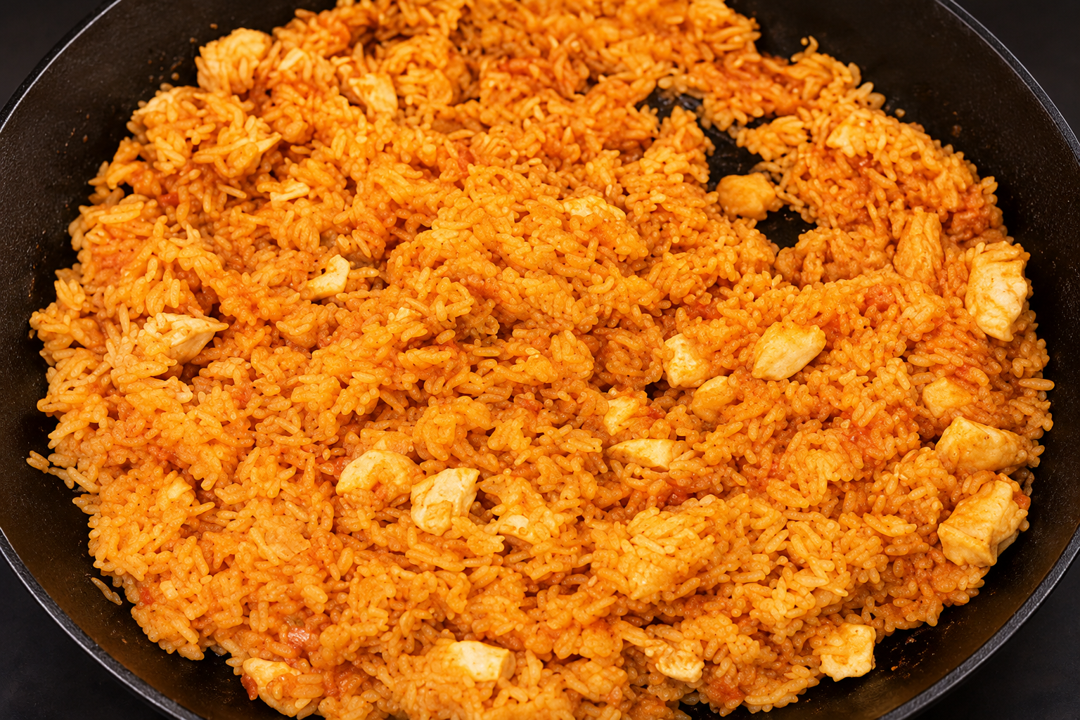 An enhanced close-up of the rice meal in a cooking pan, based on the supplied photograph