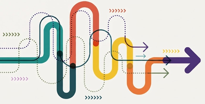 Illustration showing how Amalgam helps customers get from Point A to Point B