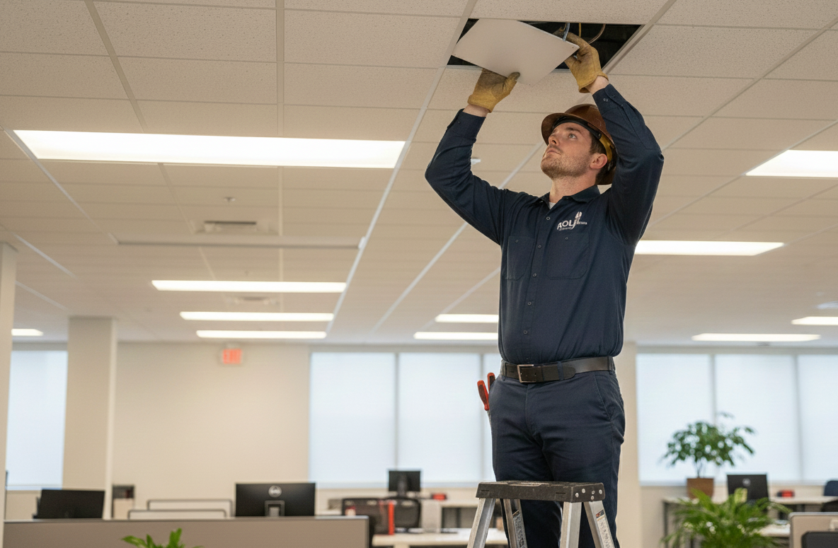 Office LED troffer panel lighting installation Milton