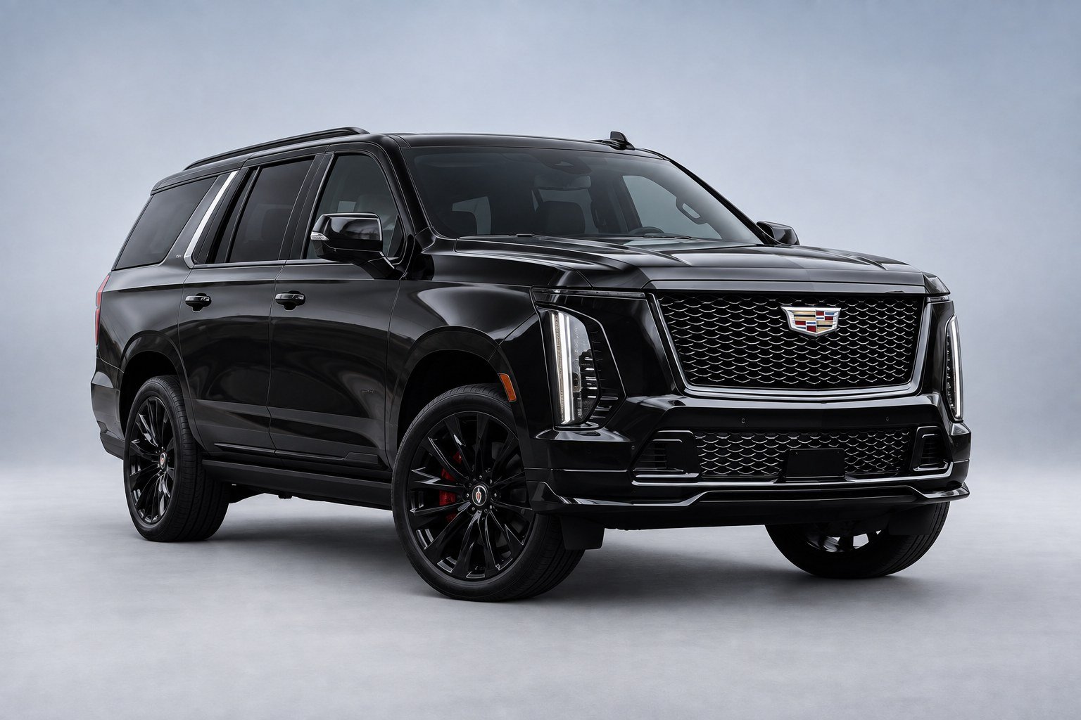 Illustrative studio image of a black Cadillac Escalade; AI-edited from photography.