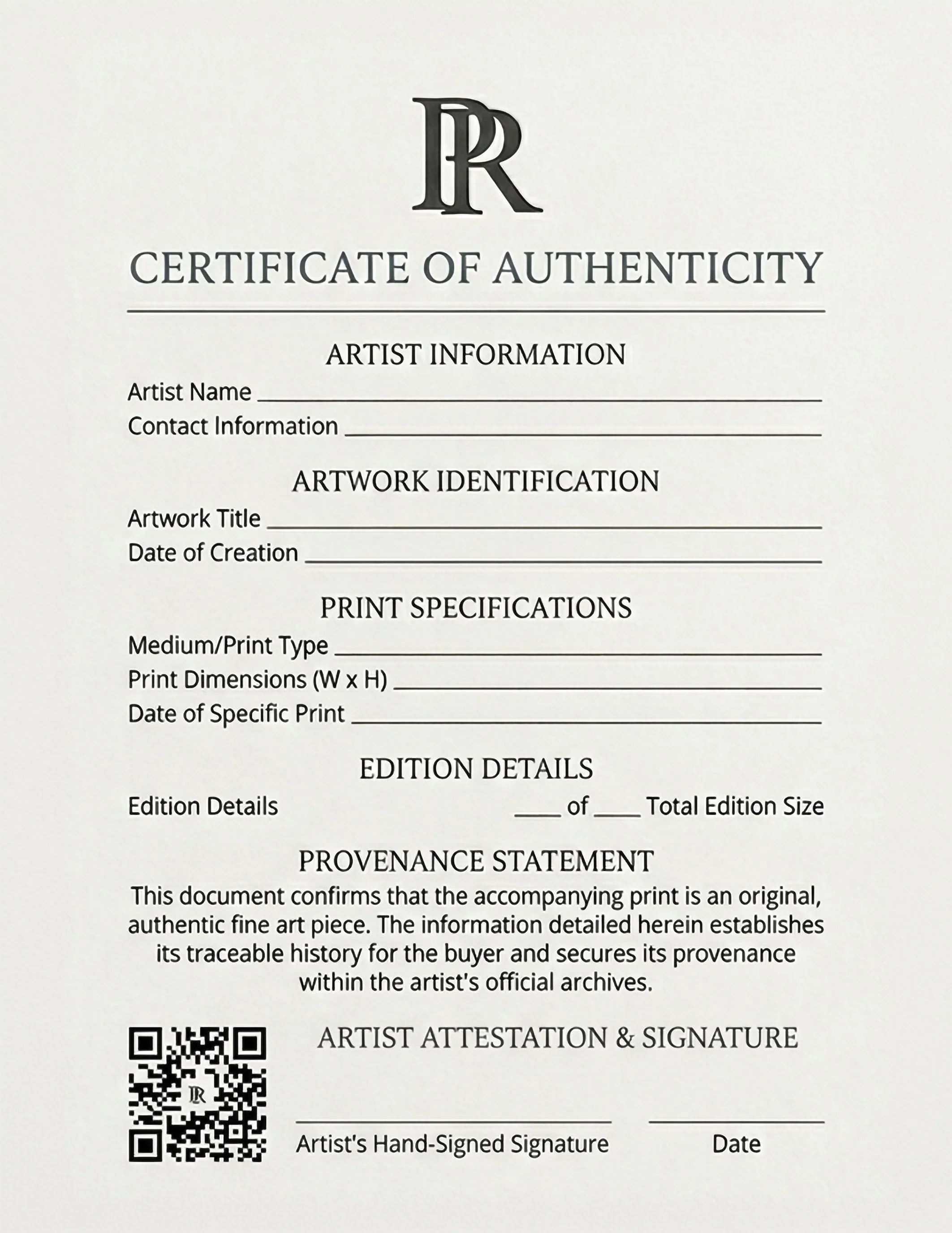 Official Certificate of Authenticity Template