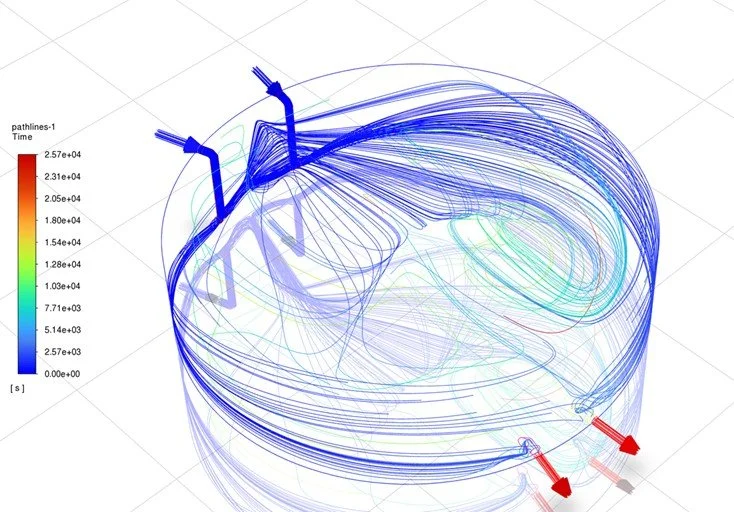 CFD of circular tank with pathlines
