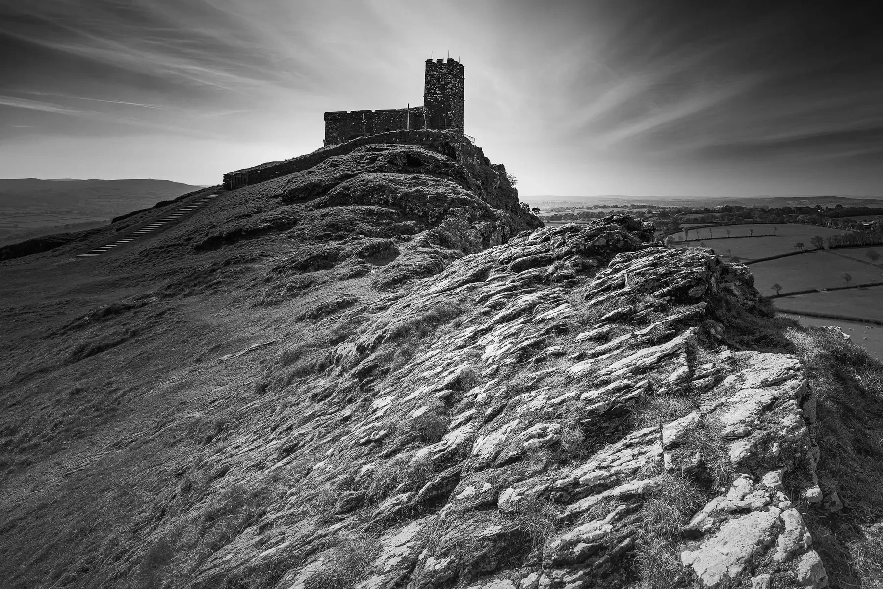 Brentor Church beneath an expansive Dartmoor sky