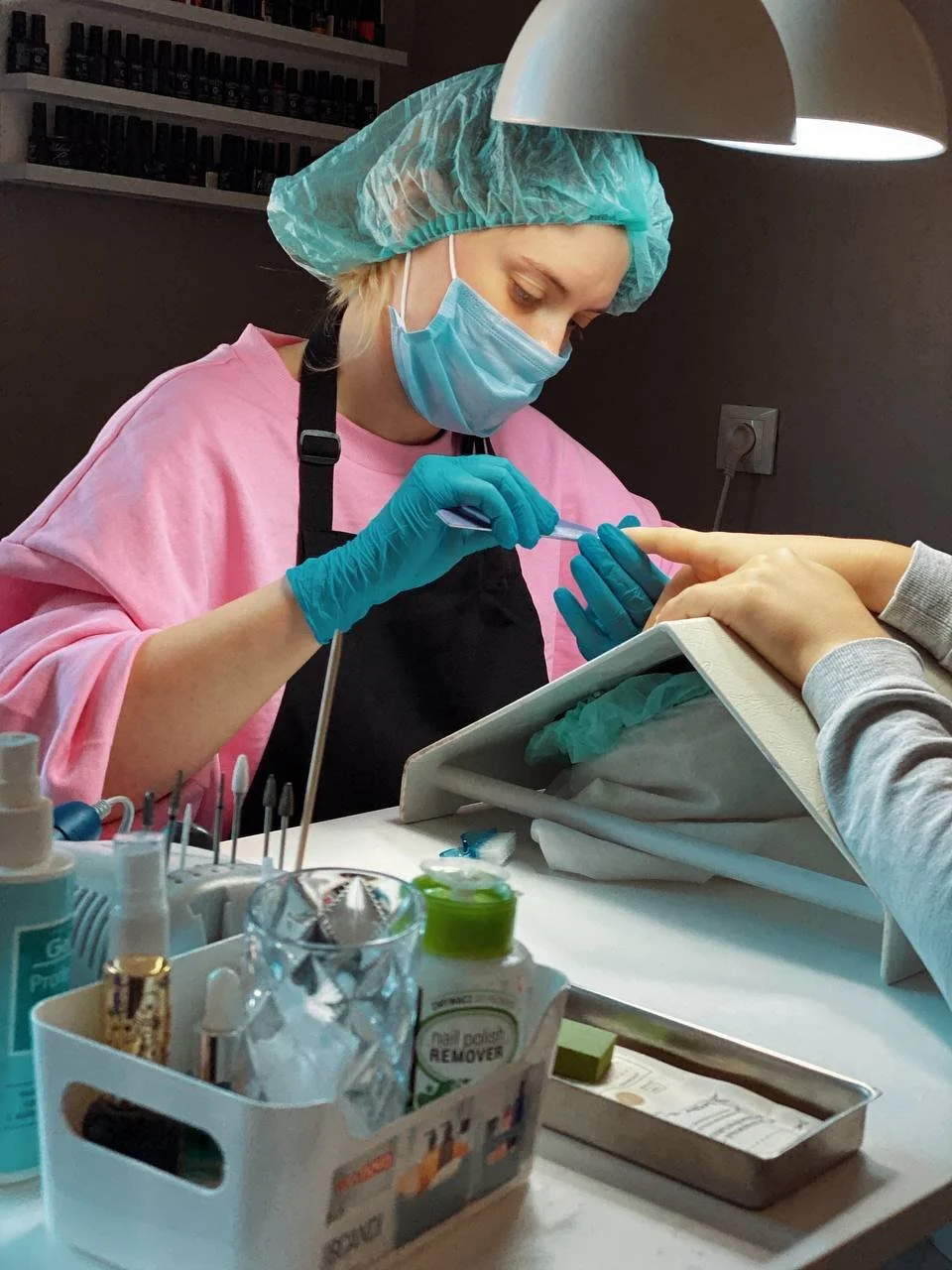 Student practicing Russian manicure technique during hands-on nail training at Mars Nails School in Manhattan