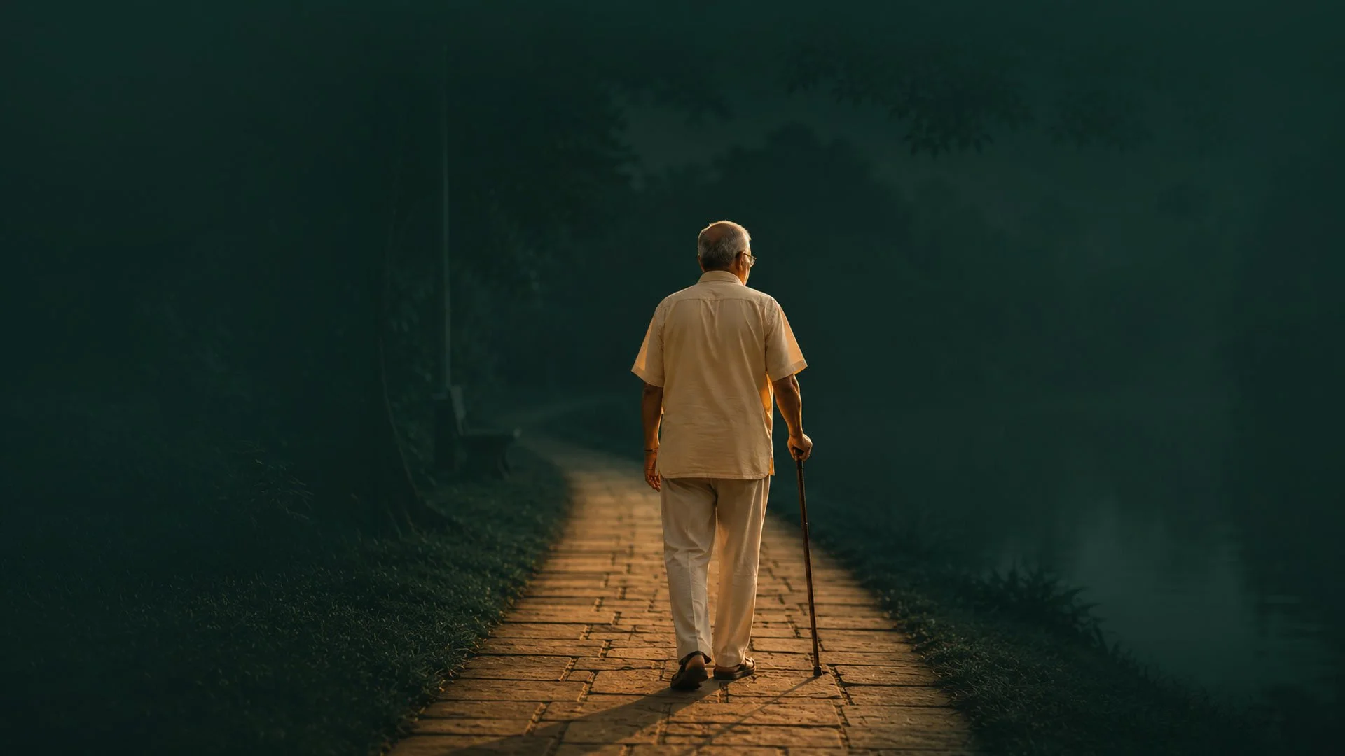 Older adult walking confidently outdoors