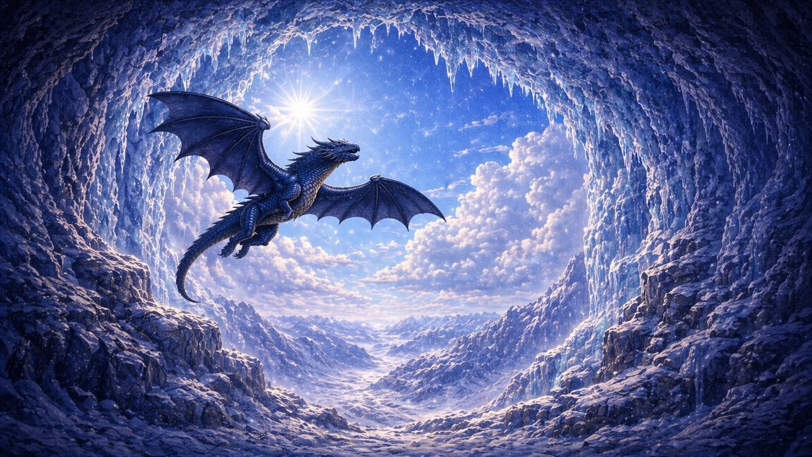 The Weatherdragon opening his eyes as meltwater runs along his scales