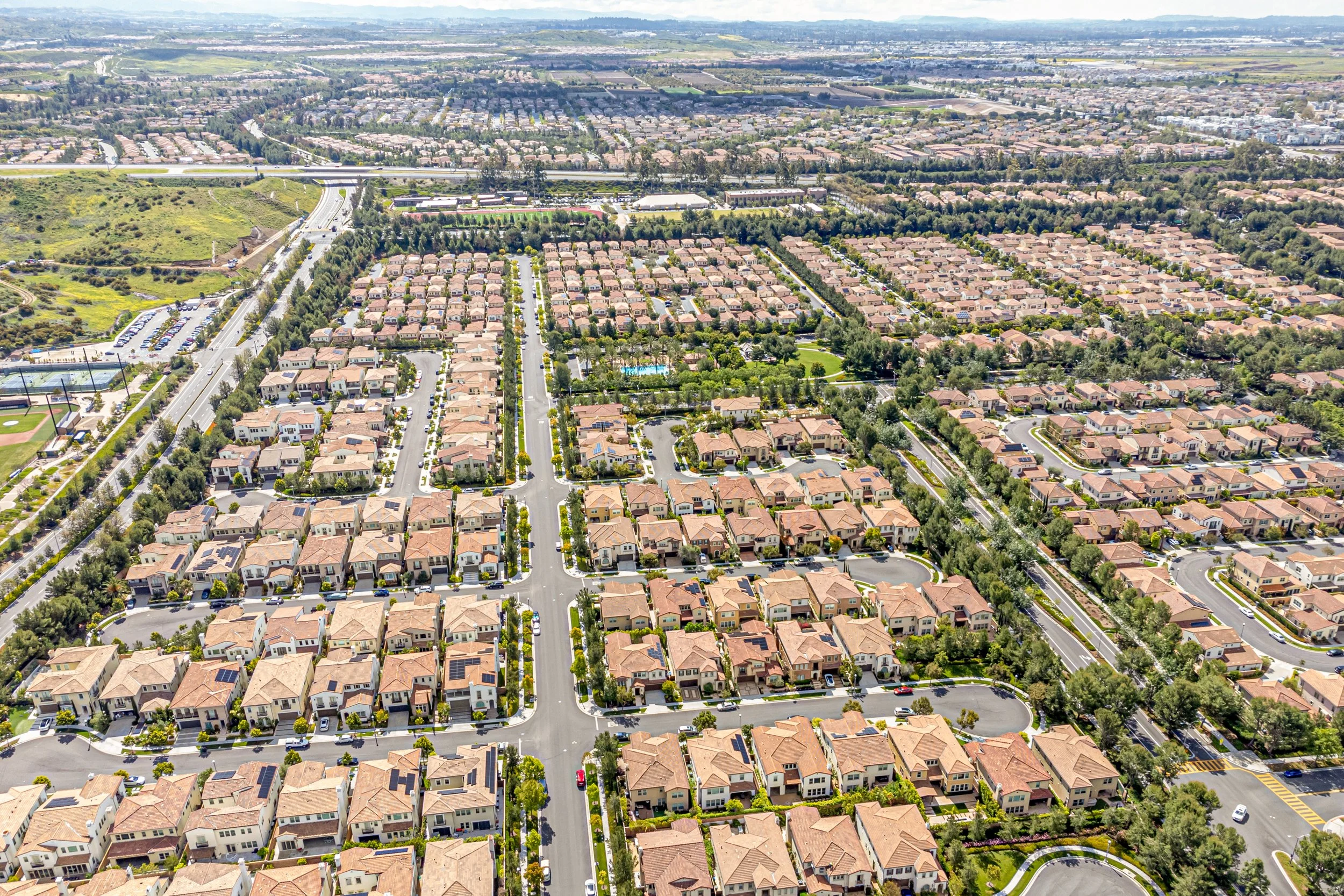 Aerial view of Irvine and Great Park