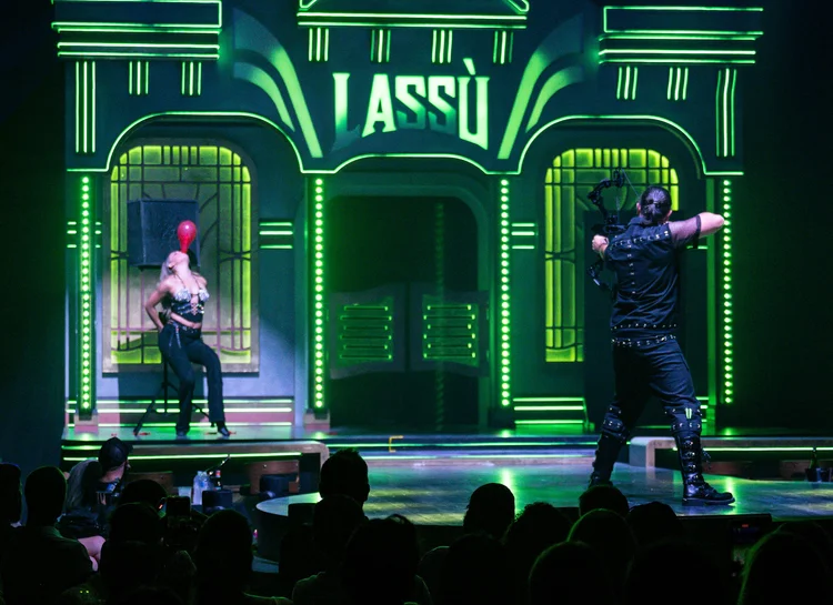 LASSU Cosmic Cabaret performers in front of the saloon facade