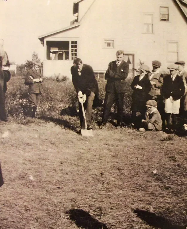First shovel of dirt at the groundbreaking