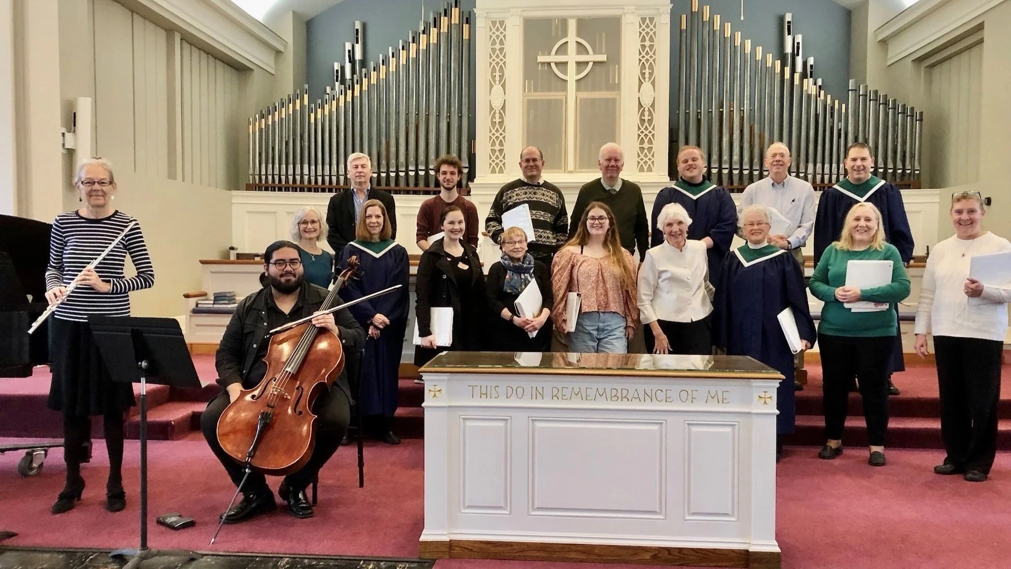 Musicians and choir performing the cantata in the sanctuary