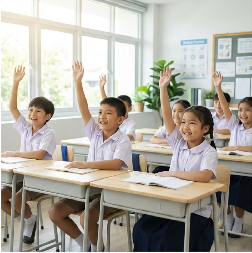 โครงการ Clean Classroom Coway Subscribe Thailand นักเรียนในห้องเรียนปลอดฝุ่น