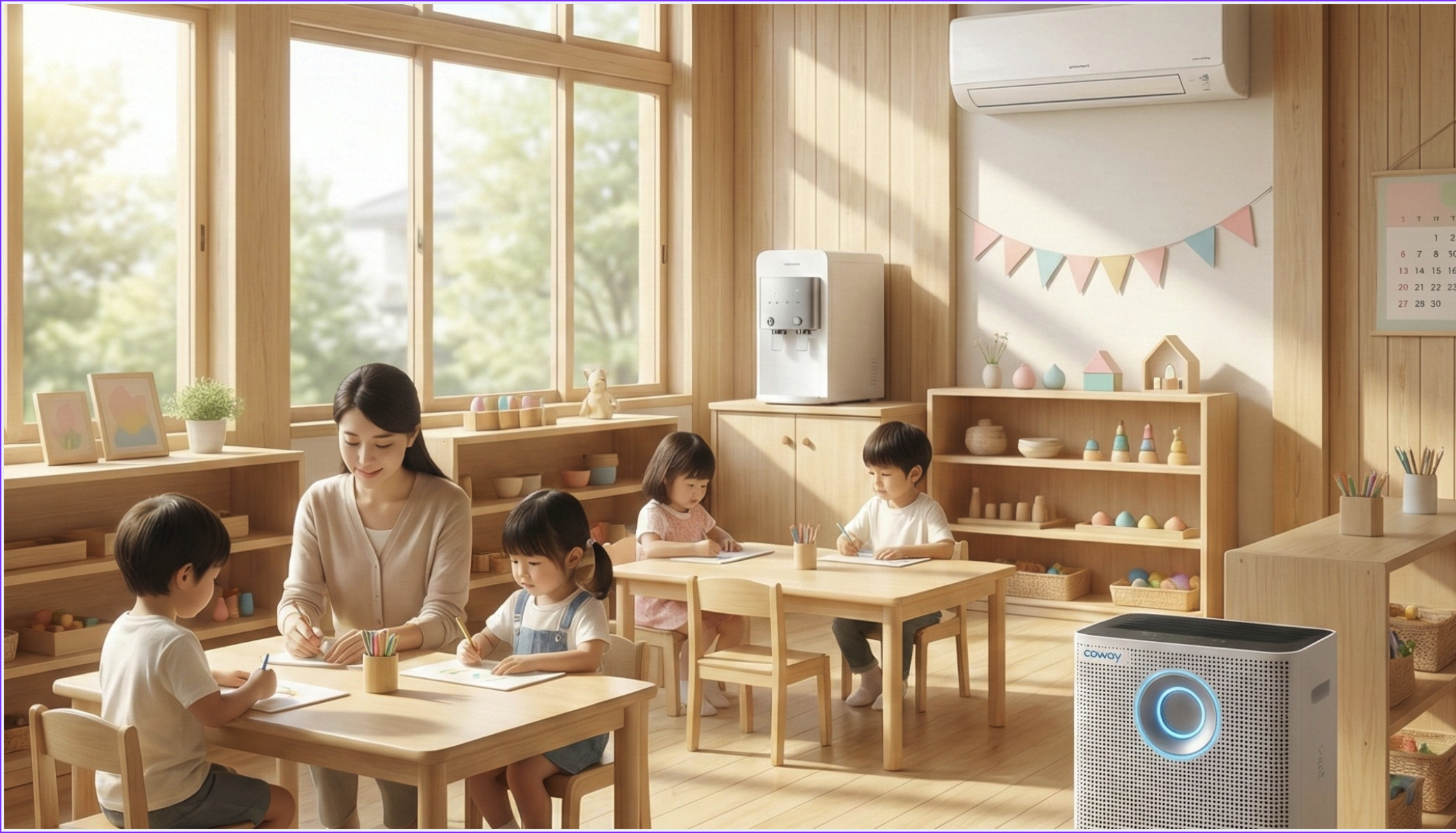 ห้องเรียนอนุบาล พร้อมเครื่องฟอกอากาศ Coway และเครื่องกรองน้ำ