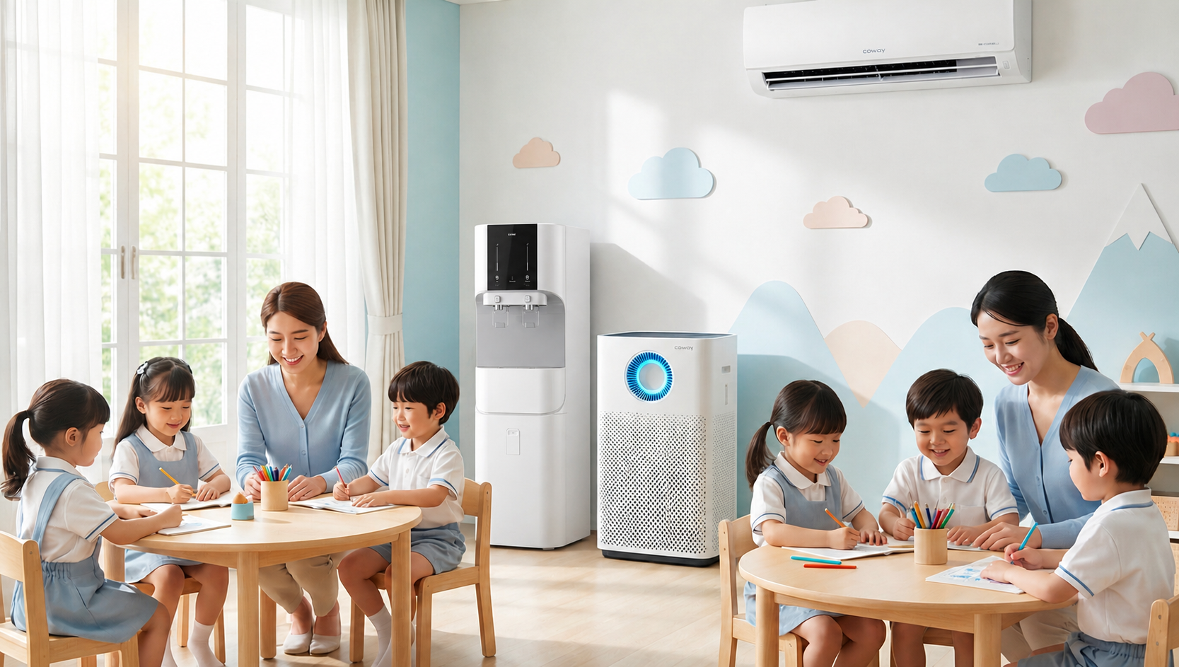 ห้องเรียนติดตั้งแอร์และเครื่องฟอกอากาศ Coway ครบชุด พร้อมบริการดูแล