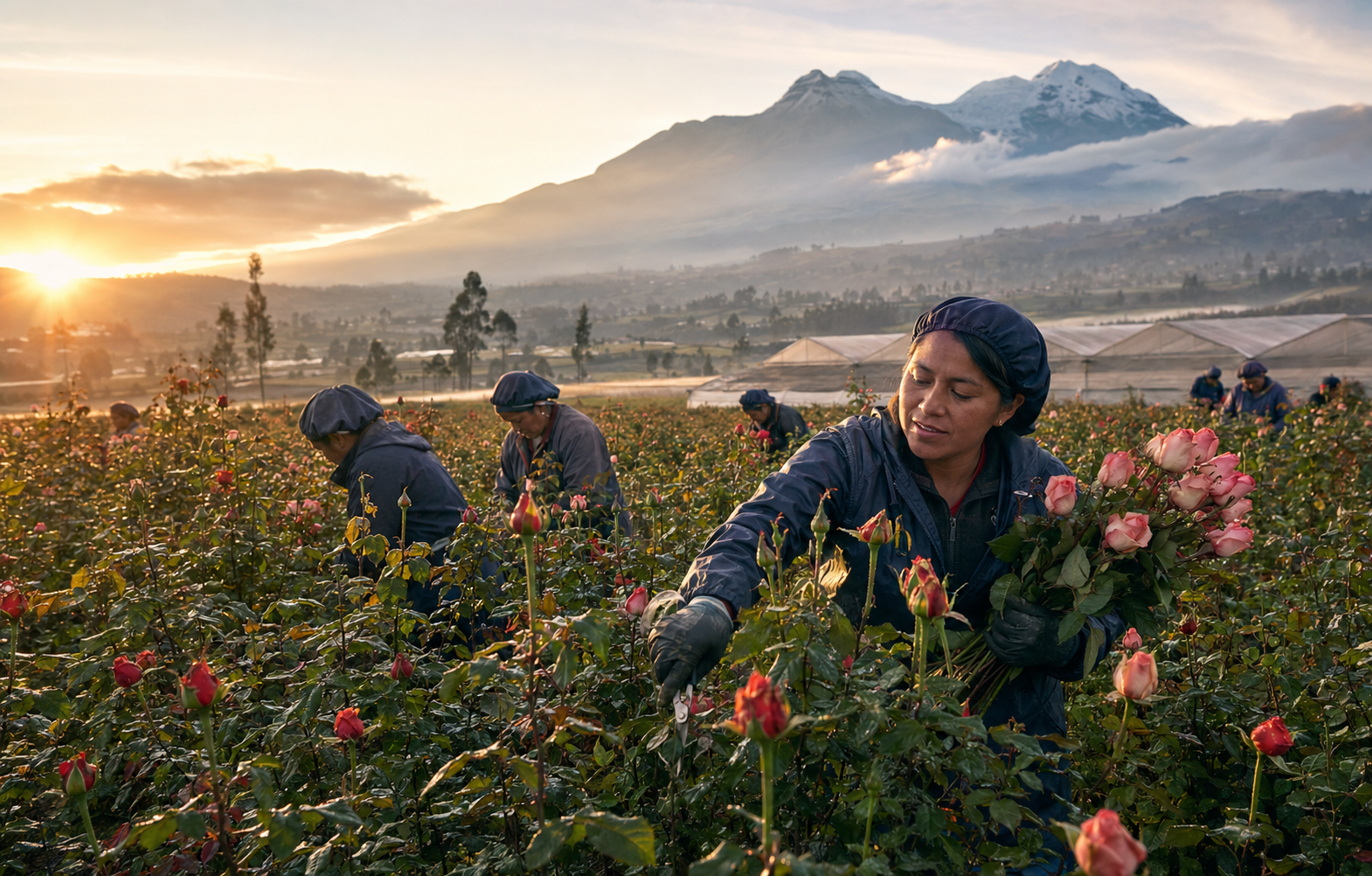 Expert flower harvesting at a premium farm in Ecuador