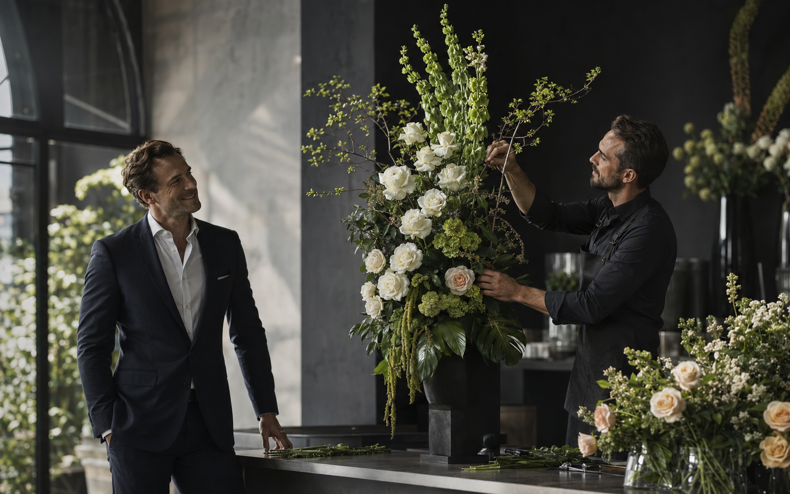 Professional florist creating an extraordinary premium arrangement