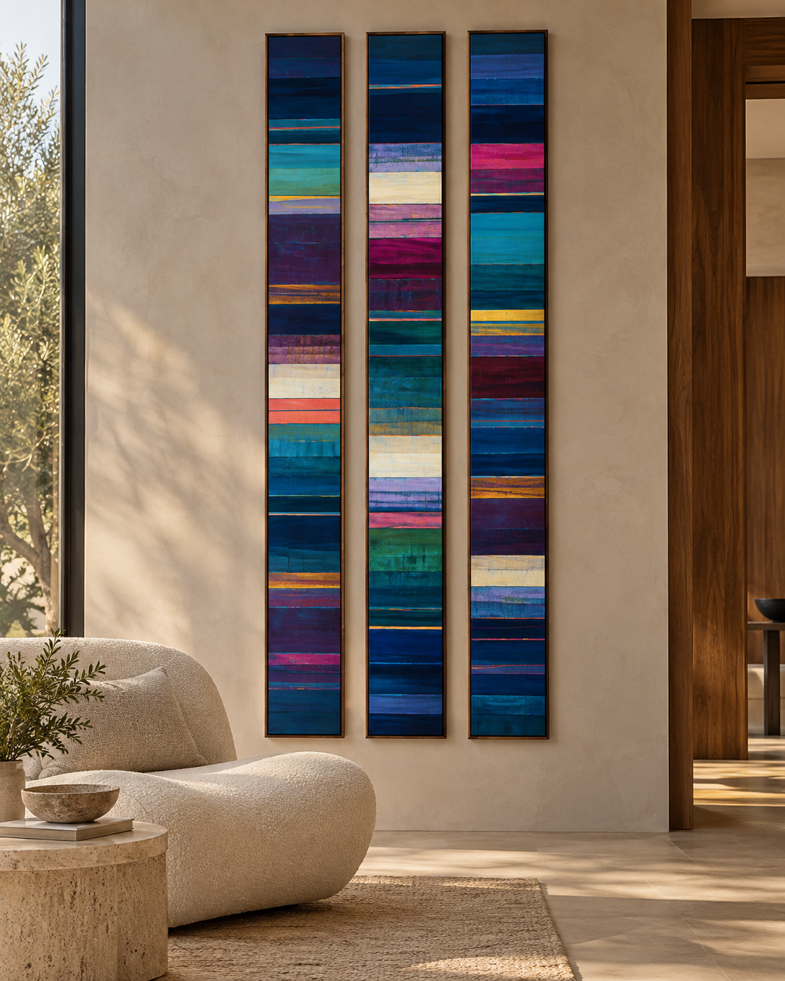 Jazmyn · Blue & plum triptych · Digital visualization