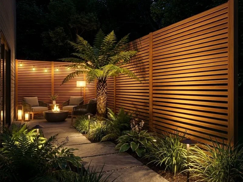 A cinematic 19:00 Dusk 3D render showing a Nocturnal Sanctuary illuminated by 2700K ultra-warm LEDs.