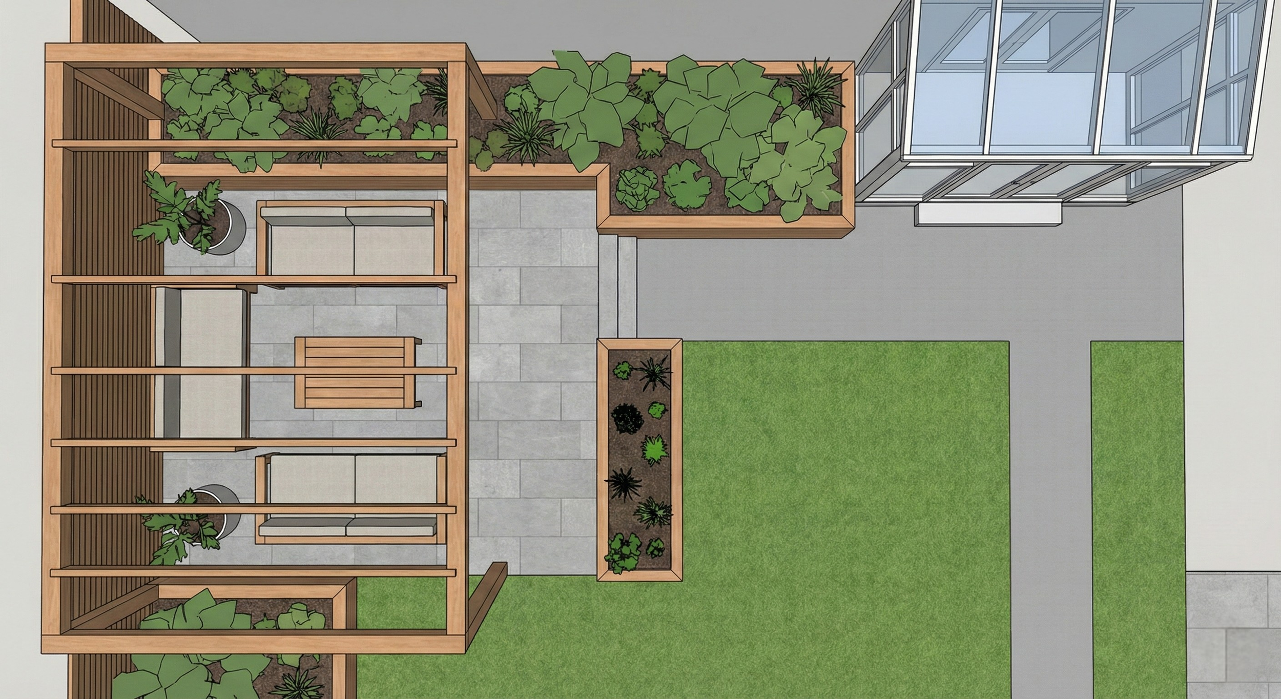 Remote Garden Design UK - 3D Top-down perspective blueprint