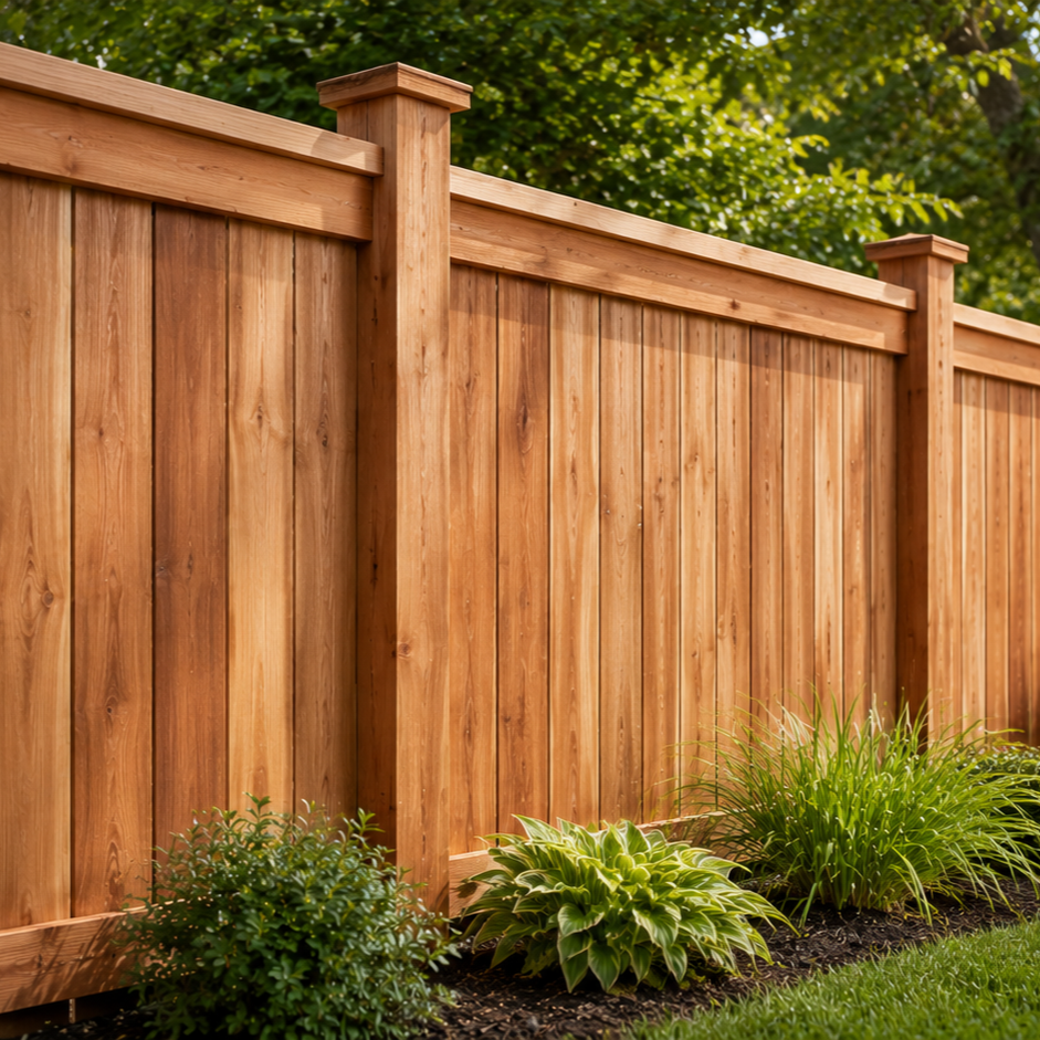 cedar fence beside pressure-treated pine in humidity