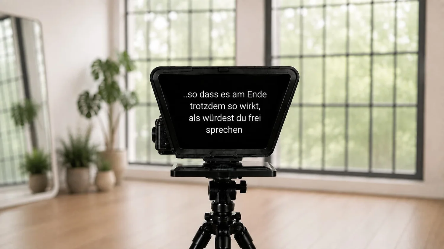 Teleprompter-Vorrichtung mit Spiegel vor der Kameralinse