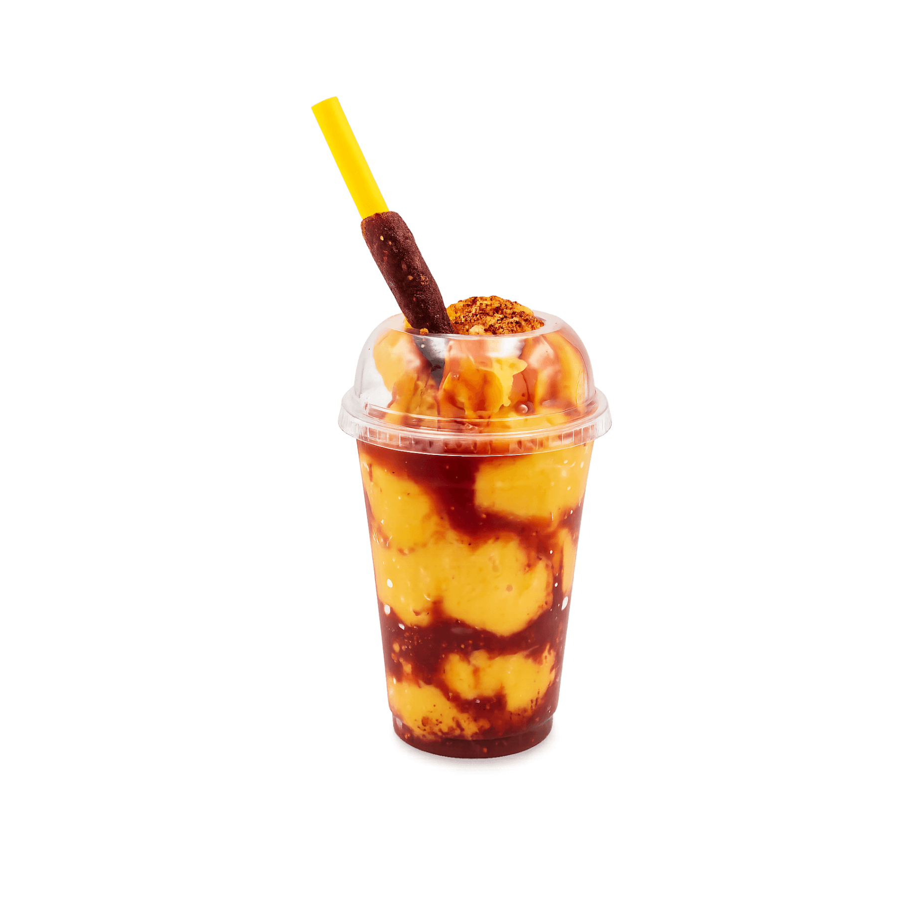 Vampiro frozen mango drink with spicy drizzle and fresh mango