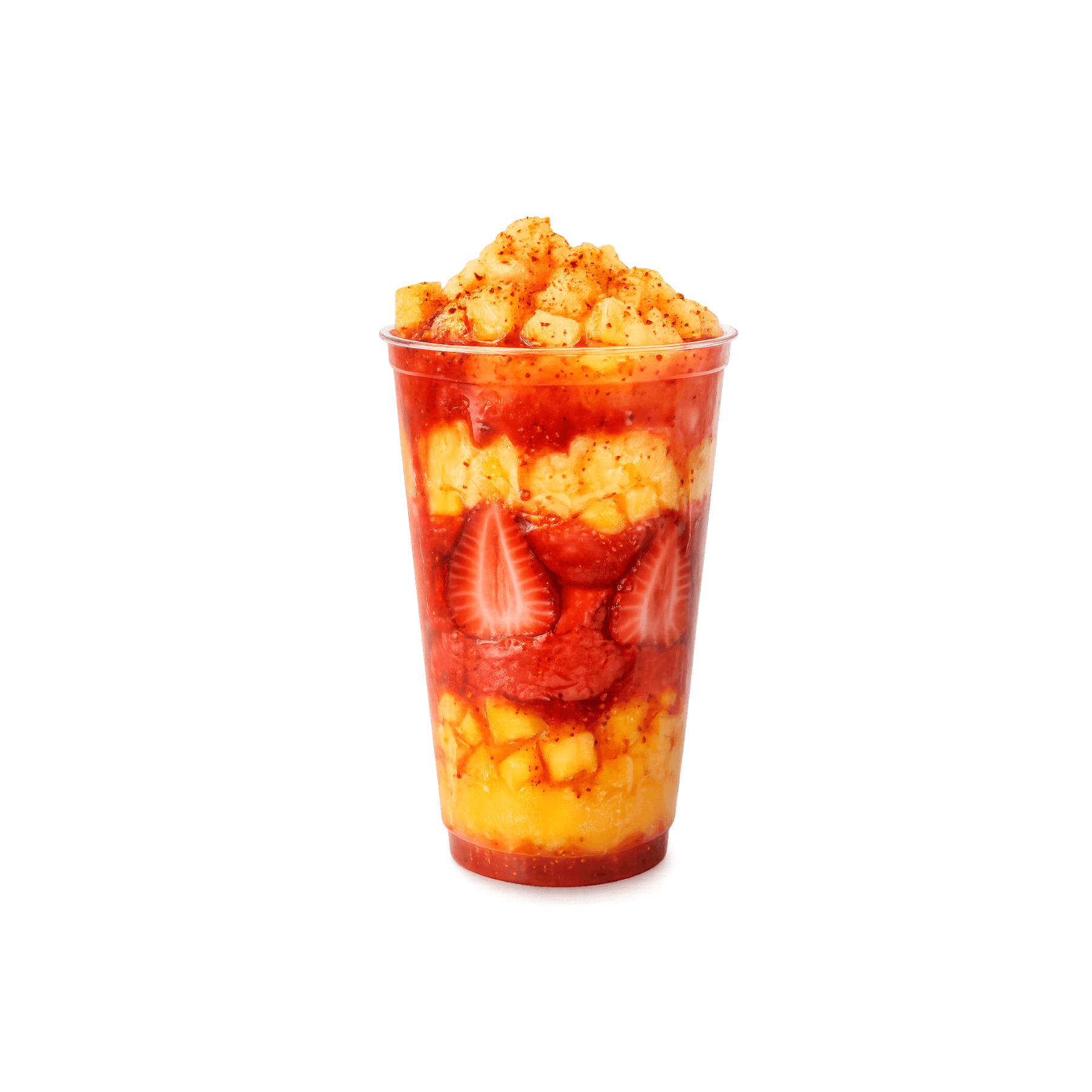Chamoyada fruit cup with fresh fruit, spicy drizzle, and chili at La Rosita Ice Cream Shop.