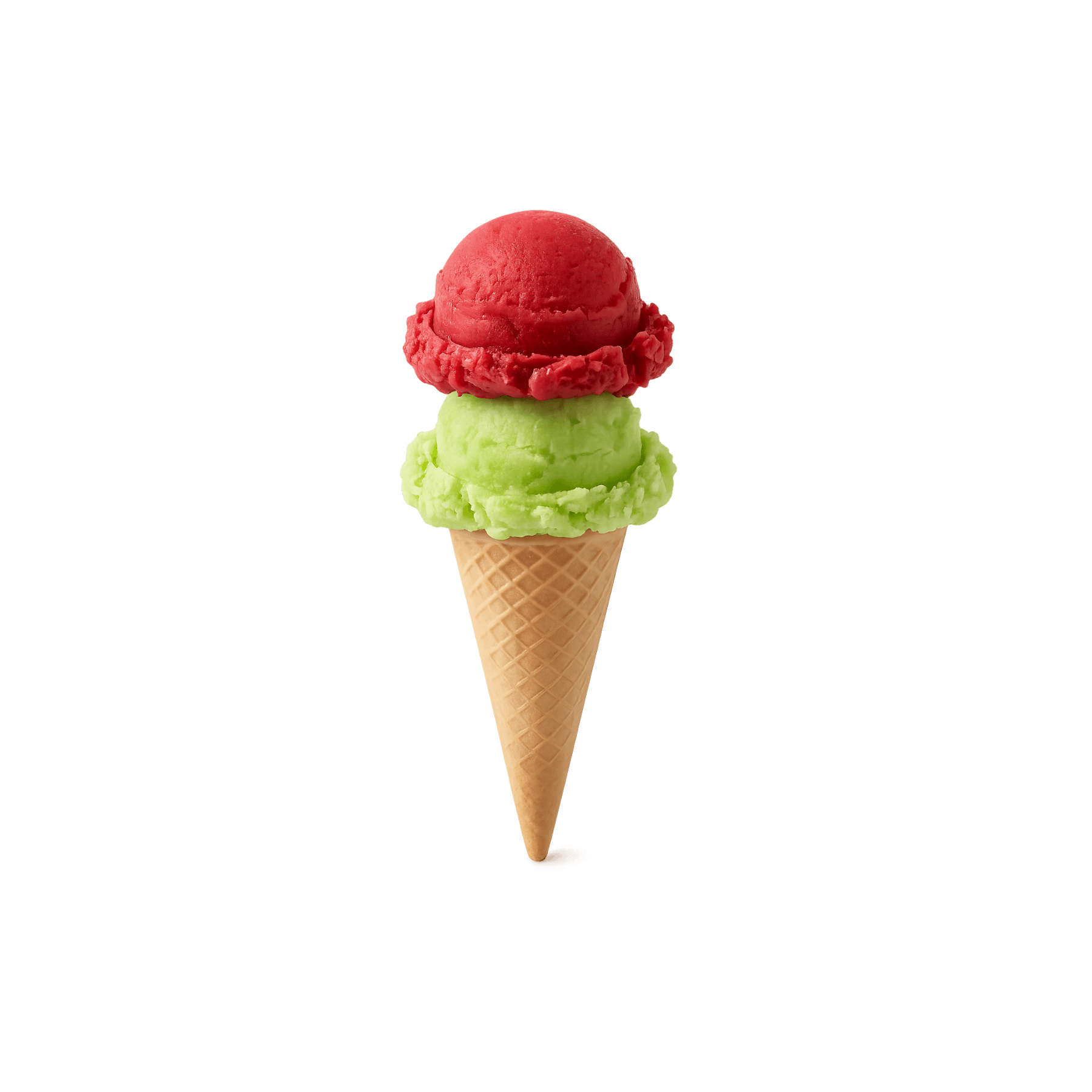 Two scoop fruit sorbet ice cream sugar cone