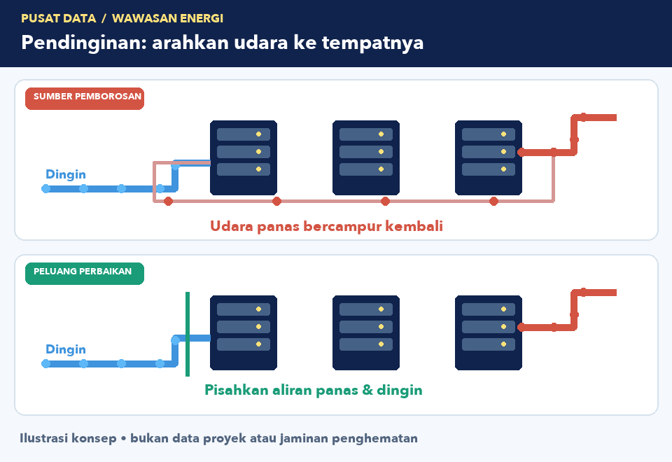 Ilustrasi Pusat data / data center: sumber pemborosan dan peluang perbaikan