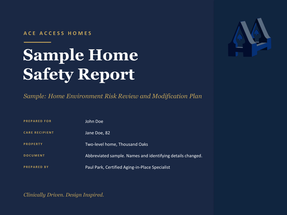 Cover page of a sample Home Safety Report by Ace Access Homes