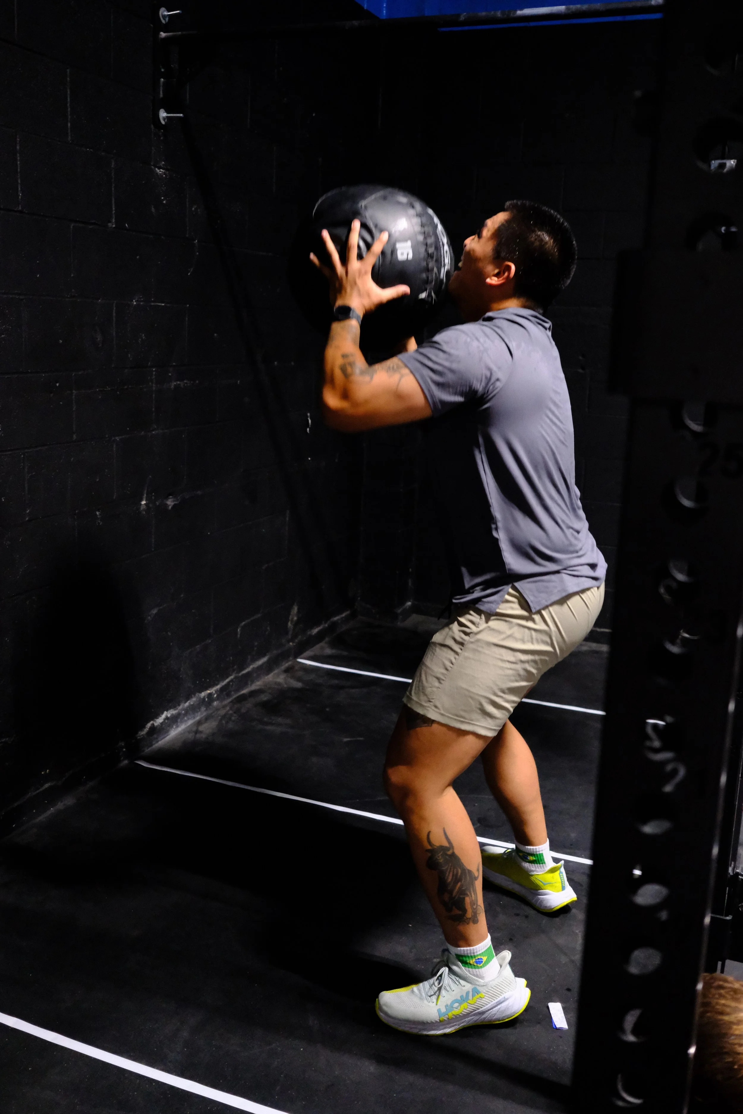 Wall balls to target during HYROX training at Root Strength Seattle