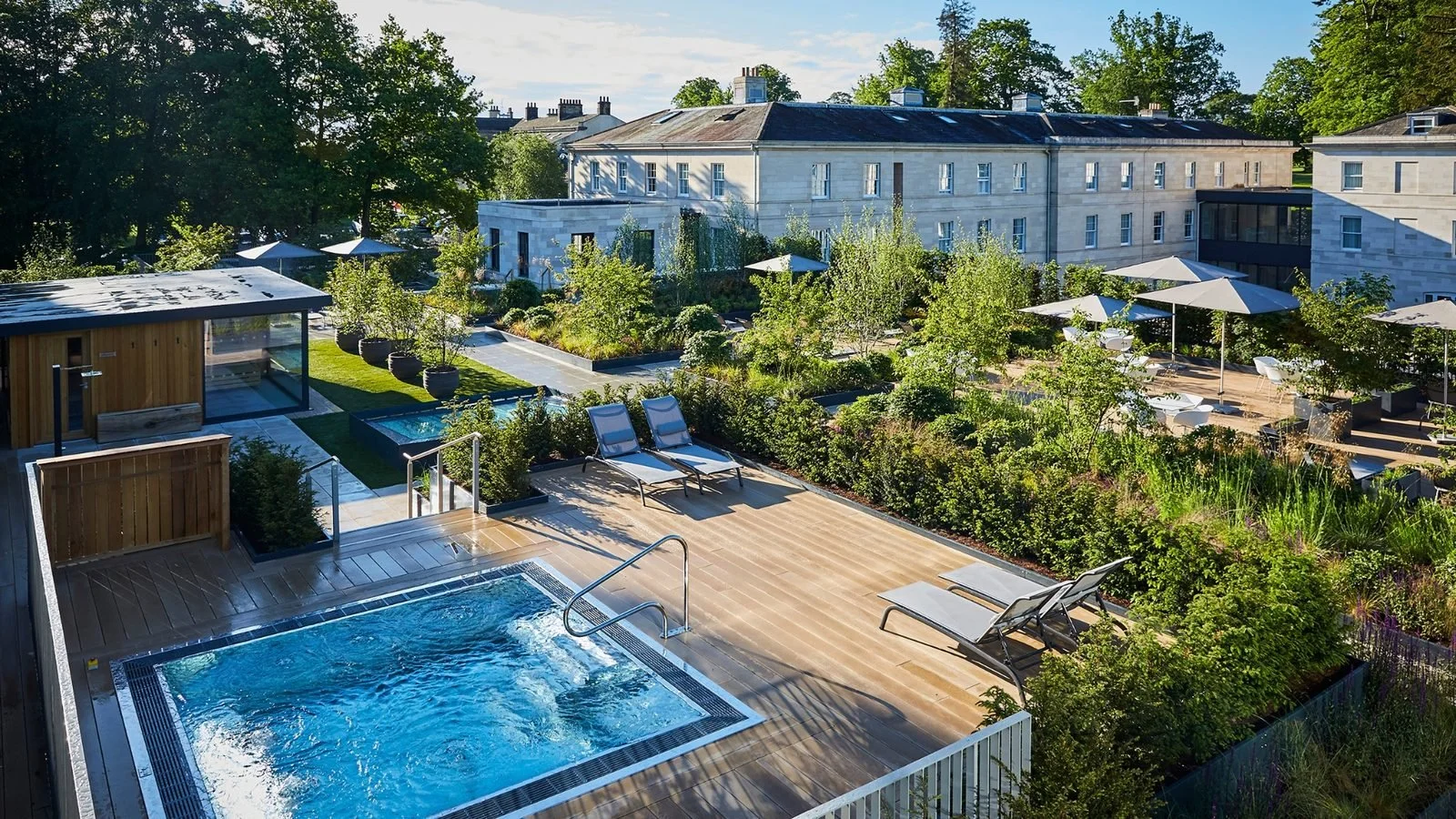 The hotel spa garden and hydrotherapy pool