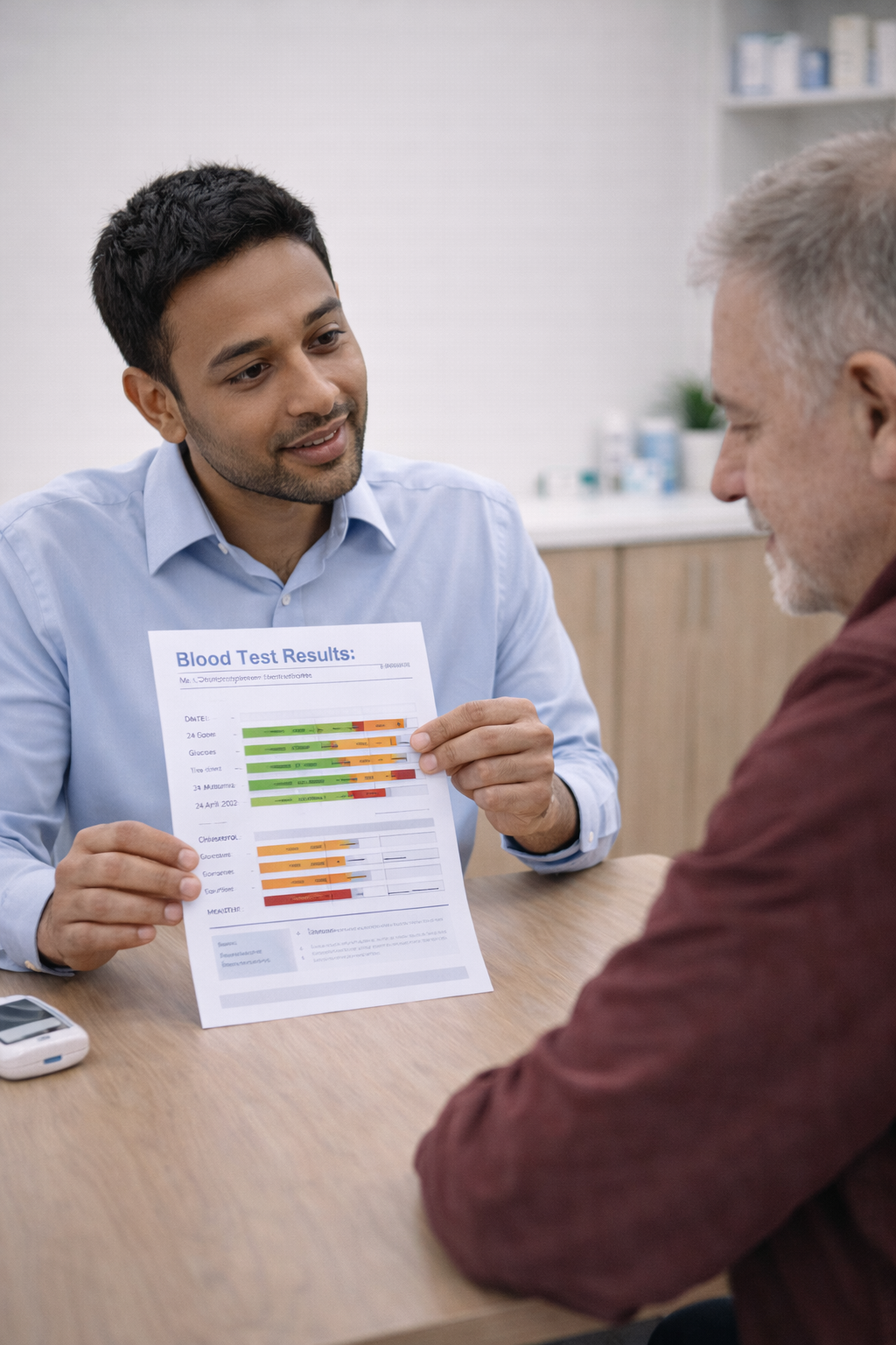 Blood test results and pharmacist consultation