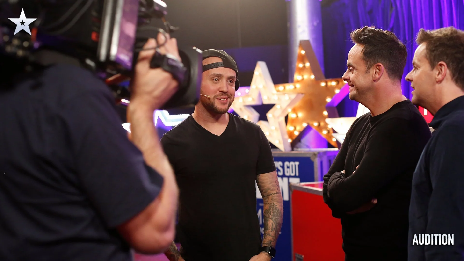 Damien O'Brien backstage on the set of Britain's Got Talent with Ant and Dec