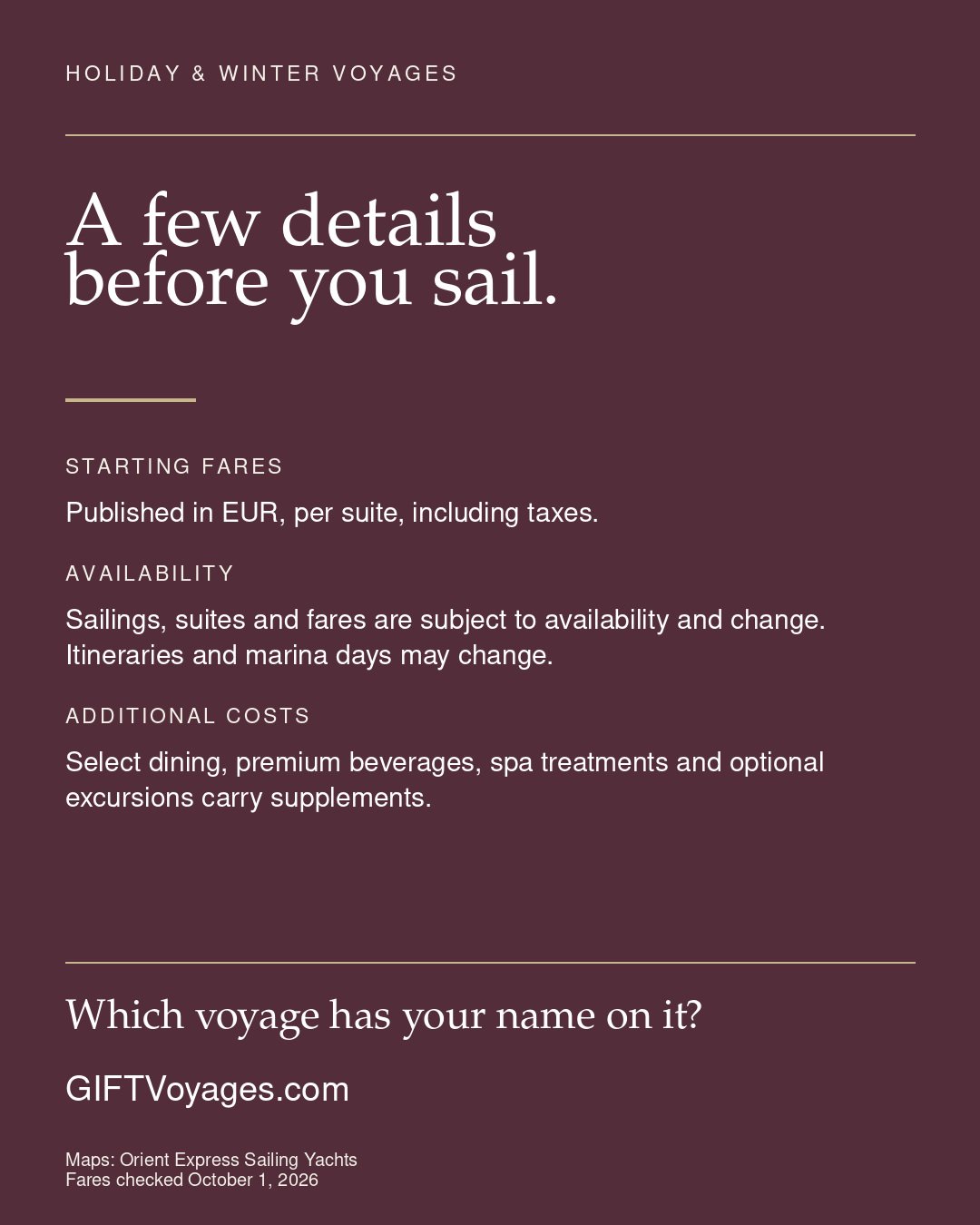 Orient Express Important Information