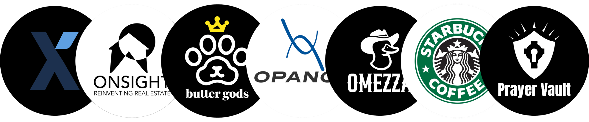 Logos for An Inlet partners including SkinTrax, OnSight Real Estate, butter gods, Opanga, Omezza, Starbucks, and The Prayer Vault.
