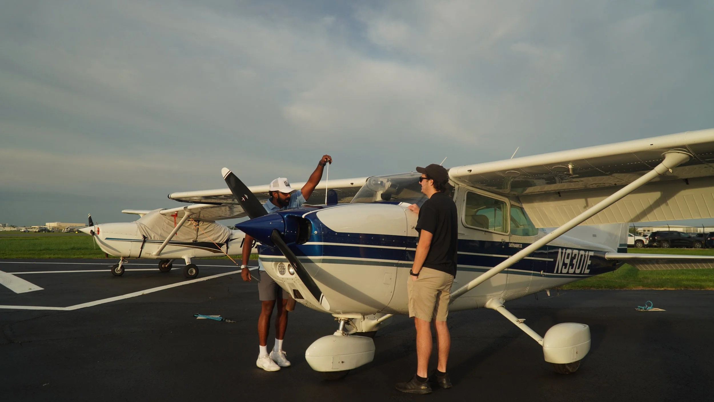 Flight instructor and student