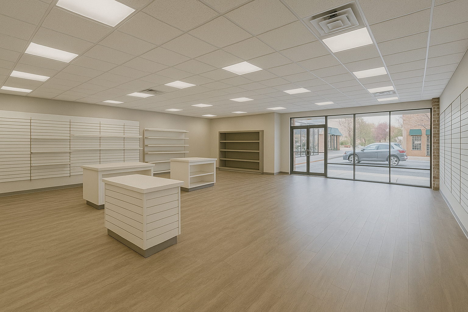 Retail space reconfiguration with new layout and finishes