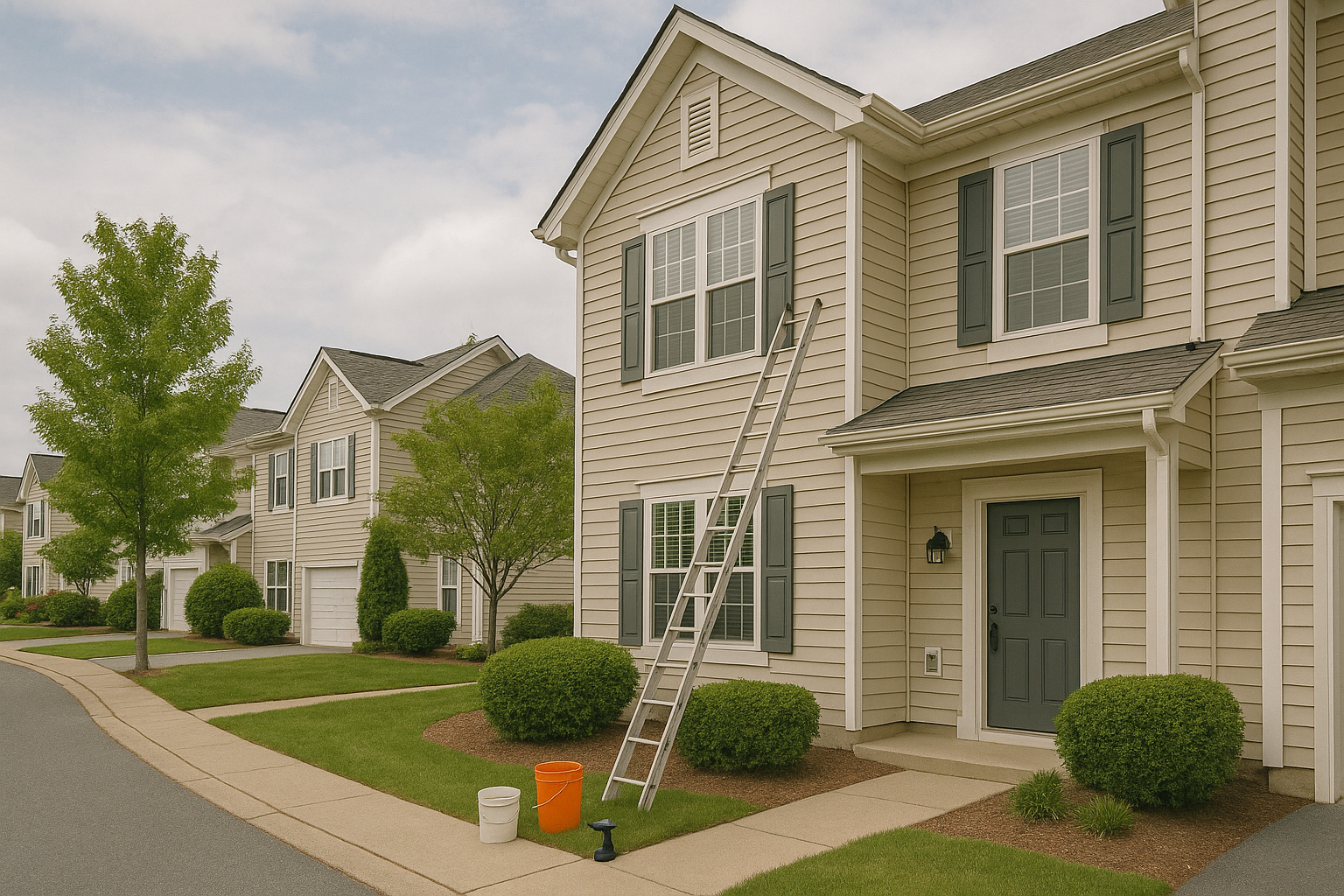 HOA building exterior with repaired stucco and refreshed paint details