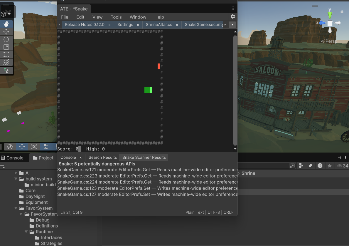 Snake addon game running in ATE