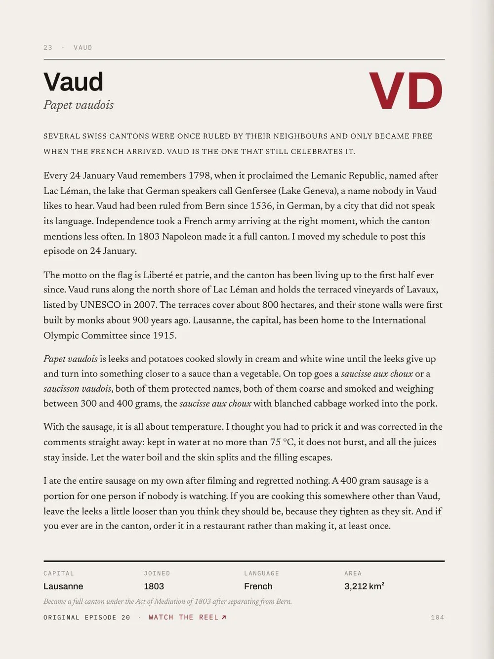 Page 1: the story of canton Vaud