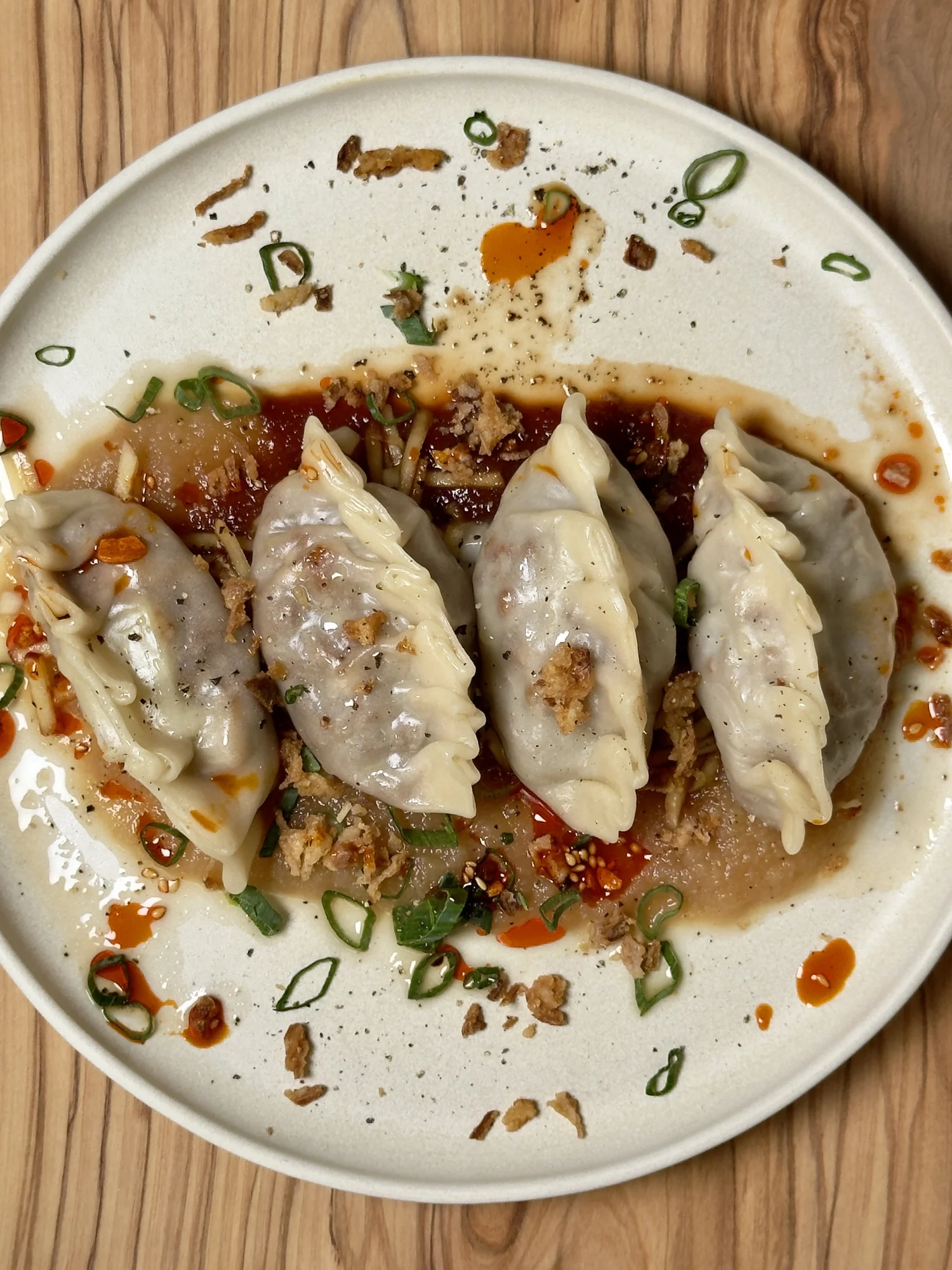 Swiss dumplings with apple slaw and dipping sauce