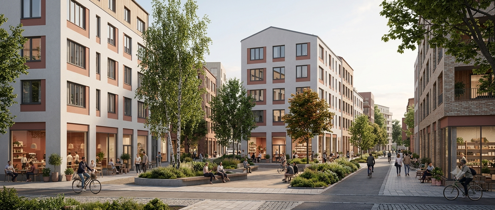 Levande stadsmiljö med människor